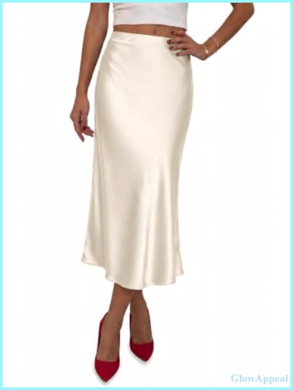 Womens Satin Midi Skirt Flared A-Line High Waisted Silk Skirt